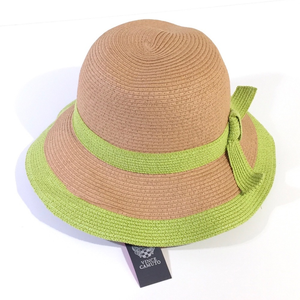 Vince Camuto Women’s Tan Green Bow Sun Hat NEW